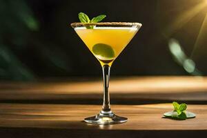 Cocktail im ein Martini Glas auf ein hölzern Tisch. KI-generiert foto