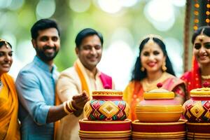 indisch Hochzeit Zeremonie im Bangalore. KI-generiert foto