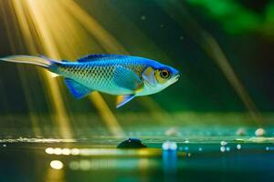 ein Fisch im das Wasser mit Sonnenlicht leuchtenden auf Es. KI-generiert foto