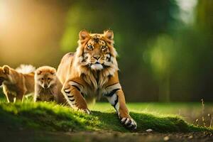 Foto Hintergrund das Sonne, Tiere, Tiger, das Wald, das Tiere, das Tiger, Die. KI-generiert