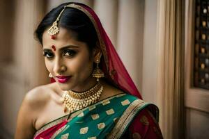 ein schön indisch Braut im ein traditionell Sari. KI-generiert foto