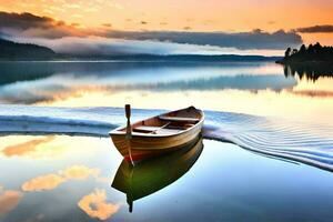 ein Boot sitzt auf das Wasser beim Sonnenuntergang. KI-generiert foto
