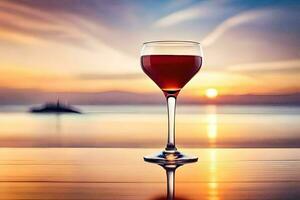 Glas von Wein auf das Strand. KI-generiert foto