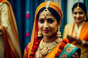 ein schön indisch Braut im traditionell Kleidung. KI-generiert foto