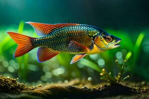 ein Fisch mit hell Farben Schwimmen im das Wasser. KI-generiert foto