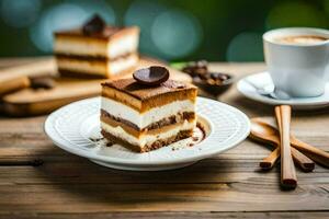 Tiramisu Kuchen mit Kaffee und Schokolade. KI-generiert foto