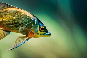 ein Fisch mit ein Blau und Gelb Körper. KI-generiert foto