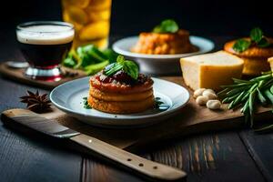 Essen auf ein hölzern Tisch. KI-generiert foto