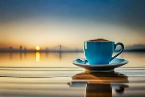 Kaffee, das Meer, das Sonnenaufgang, das Stadt, das Sonnenaufgang, das Stadt, Die. KI-generiert foto
