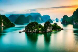 das schön Landschaft von Halong Bucht. KI-generiert foto