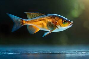 ein Fisch mit ein hell Orange und schwarz Körper. KI-generiert foto