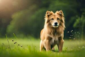 ein Hund ist Stehen im das Gras. KI-generiert foto