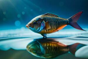 ein Fisch ist reflektiert im das Wasser. KI-generiert foto