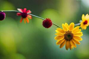 Gelb Blumen auf ein Grün Hintergrund. KI-generiert foto