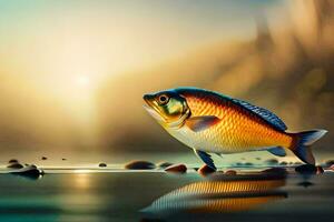 Fisch im das Wasser mit Felsen und Kiesel. KI-generiert foto