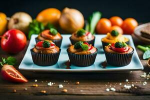 Cupcakes mit Gemüse auf ein Platte. KI-generiert foto