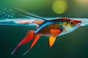 ein Fisch mit ein bunt Schwanz Schwimmen im das Wasser. KI-generiert foto