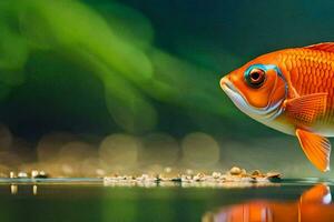 ein Fisch mit hell Orange Augen und ein Blau Körper. KI-generiert foto
