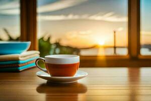 Kaffee Tasse und Untertasse auf das Tisch. KI-generiert foto