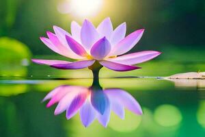 ein Lotus Blume ist reflektiert im das Wasser. KI-generiert foto