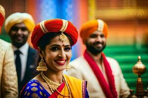 indisch Hochzeit im das Stadt von los Engel. KI-generiert foto