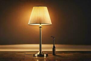 ein Lampe auf ein Tabelle mit ein Lampe Schatten. KI-generiert foto