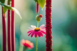 ein Rosa Blume ist wachsend auf ein Grün Pflanze. KI-generiert foto