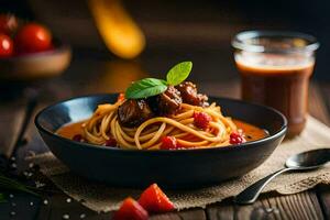 Spaghetti mit Fleisch und Tomate Soße im ein Schüssel. KI-generiert foto
