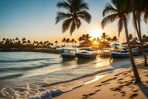 das Sonne setzt auf das Strand beim punta Kana. KI-generiert foto