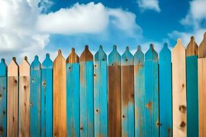 ein hölzern Zaun mit Blau Farbe auf Es. KI-generiert foto