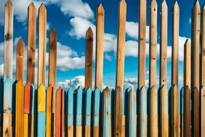 bunt Zaun gegen ein Blau Himmel. KI-generiert foto