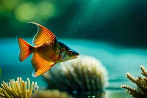 ein Fisch Schwimmen im das Wasser mit etwas Koralle. KI-generiert foto