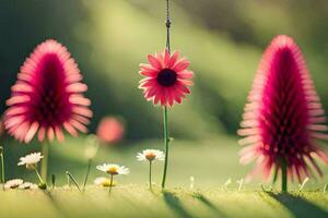 Foto Hintergrund das Himmel, Blumen, Gras, Gras, das Sonne, Blumen, das Sonne,. KI-generiert