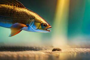 ein Fisch ist Stehen auf das Wasser mit ein hell Licht. KI-generiert foto
