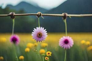 Foto Hintergrund Feld, das Himmel, Blumen, das Berge, das Blumen, das Blumen, Die. KI-generiert