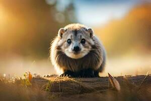 ein Frettchen ist Stehen auf ein Log im das Wald. KI-generiert foto