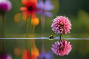 ein Blume ist reflektiert im das Wasser. KI-generiert foto