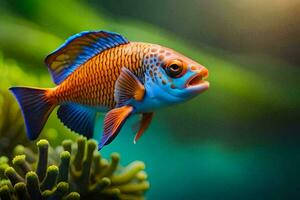 ein Fisch mit hell Blau und Orange Farben. KI-generiert foto