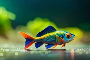 ein bunt Fisch ist Stehen auf das Wasser. KI-generiert foto