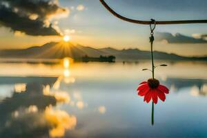 Foto Hintergrund das Himmel, See, Sonnenuntergang, das Blume, das Sonne, das Himmel, Die. KI-generiert