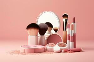 kosmetisch Produkte auf ein Rosa Hintergrund foto