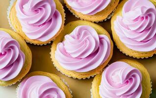 Cupcake zum Geburtstag Party zelebrieren. festlich Hintergrund mit Kuchen. generativ ai foto