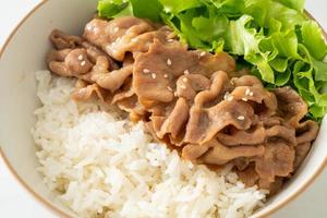 japanische Donburi-Reisschüssel aus Schweinefleisch foto