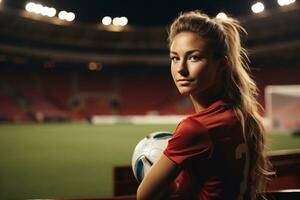 Feld Handwerker Beste Frau Fußball Spieler Kunst perfektioniert durch generativ ai foto