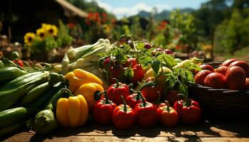 Frische von organisch Gemüse, Natur gesund Essen Variation auf Tabelle generiert durch ai foto