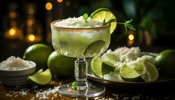 erfrischend Limette Cocktail mit Tequila, Zitrone, und Zitrusfrüchte Obst Garnierung generiert durch ai foto