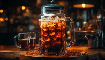 Frische Tropfen im ein schaumig Pint Glas, ein erfrischend Feier generiert durch ai foto