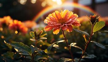 Natur Schönheit im Sommer- beschwingt Blumen, Grün Blätter, und frisch Blütenblätter generiert durch ai foto