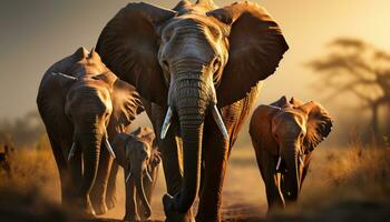 Elefanten durchstreifen Afrika Savanne, ein majestätisch Tierwelt Reservieren im Bewegung generiert durch ai foto