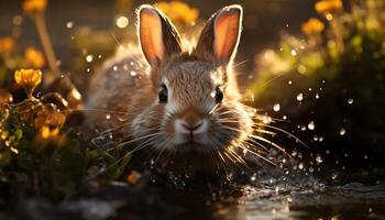 süß klein Hase Sitzung im Gras, flauschige Fell, selektiv Fokus generiert durch ai foto